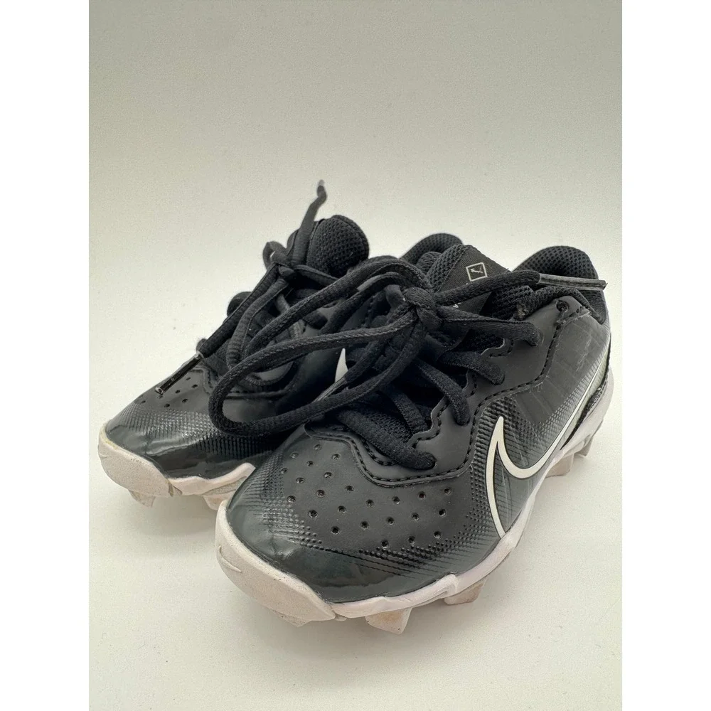 Nike Youth Size 10C Black White Baseball Cleats Kids Molded‎ Cleats